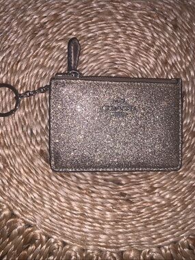 Coach Rose Gold Glitter Zip Card Case Keyring